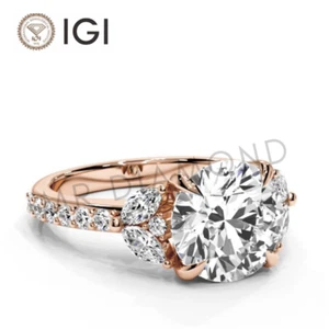 IGI 5.00 CT E VS1 Round Cut Lab Grown Diamond Engagement Ring 18K Rose Gold - Picture 1 of 10