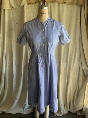 Vintage 1930s 40s Blue Cotton Gingham Shirt Dress Day Workwear Werner Garments - Image 1 of 4