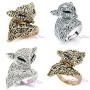 Arctique Chat, Fennec Renard Pétillant Swarovski Cristal Cocktail Enrouler Bague - Picture 1 of 22