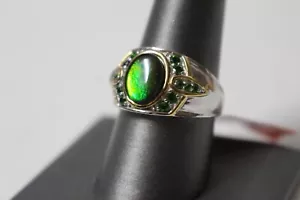 Ammolite canadiense, diopsido cromado TALLA 9 14K YG superposición .925 SS unisex nuevo en caja $480 - Imagen 1 de 10
