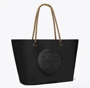 TORY BURCH ELLA CHAIN TOTE BAG LARGE BLACK NEW 100% Genuine - Picture 1 of 7