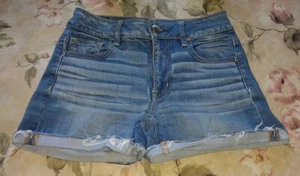 American Eagle Hi-Rise Shortie AEO Denim Super Stretch Cut Off Shorts Size 0 - Picture 1 of 8