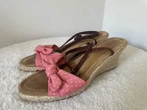 J Crew Espadrille Keilabsatz Sandalen Knöchelriemen offene Zehenpartie rosa Tupfen Gr. 6 - Bild 1 von 13
