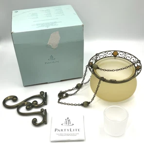PartyLite Paris lampada candela votiva da appendere retrò vetro ambrato smerigliato tealight - Foto 1 di 12
