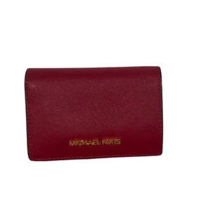 Michael Kors Saffiano Jet Set Red Small Bifold Wallet EUC - Picture 1 of 10