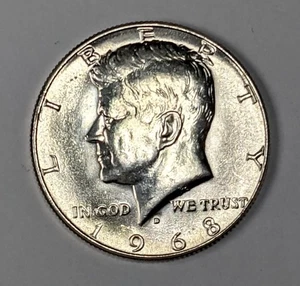 1968 D Kennedy Silver Half Dollar UNC - Picture 1 of 3