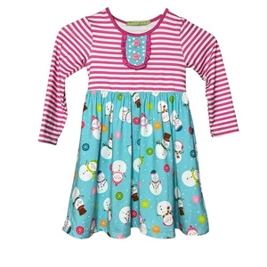 Millie Loves Lily Girls Holiday Dress Snowman Pink Stripe Blue Size S Winter - Picture 1 of 9