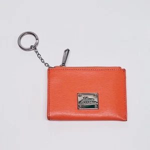 Lauren Ralph Lauren Orange Leather Silver Key Chain  Coin Purse Zip Wallet Used - Picture 1 of 4