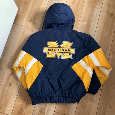 De Colección Años 90 STARTER Para Hombre M Michigan Wolverines Media Cremallera Capucha Chaqueta Pullover Para Hombre M Foto 1 de 3