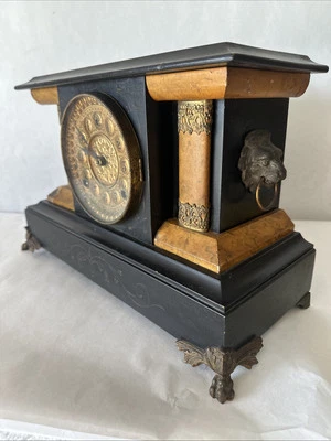 ANTQ ROYAL Gilbert FLORENCE Ingraham Mantle Wood & Brass Clock W/ PENDULUM & KEY - Image 1 of 4
