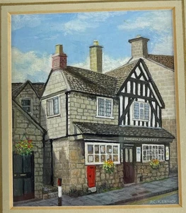 P G KERNICK Miniature Acrylic Painting POST OFFICE AT PAINSWICK GLOUCESTERSHIRE - Picture 1 of 6