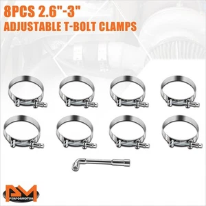 3" OD Universal 8x Stainless Steel T-Bolt Clamps Turbo Intake 66-76mm Hose Clamp - Picture 1 of 8