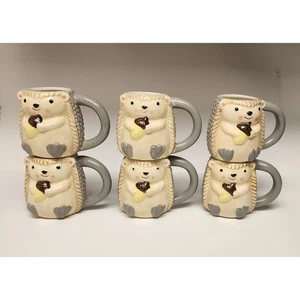 3D Stachelschwein 6 Kaffeetassen 16 Unzen/Teetasse handbemalt grau beige Steinzeug Neu - Bild 1 von 11