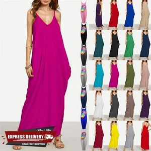 Ladies Womens Cocoon Cami Strappy Italian Drape Lagenlook Baggy Loose Maxi Dress - Picture 1 of 74