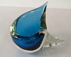 Vintage Murano Art Glass Blue Shell Bowl Ash Tray or Pipe Holder 6in Long J7 - Picture 1 of 14