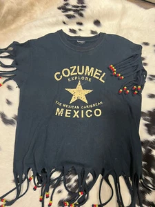 Vintage Cozumel Mexico T-Shirt M Perlen Boho Gypsy Hippie Festival Unikat - Bild 1 von 7