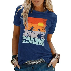 Beach Shirts for Women Hawaiian Graphic Tees Sunshine Shirt Summer Vacation V... - Picture 1 of 6