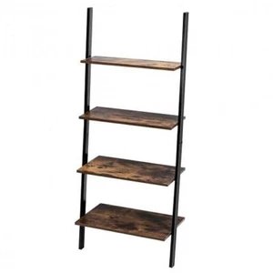 Multipurpose 4-Tier Industrial Leaning Wall Bookcase with Metal Frame-Brown - Co - Picture 1 of 6