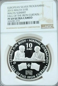 2015 MALTA SILVER 10 EURO FALL OF THE IRON CURTAIN NGC PF 69 ULTRA CAMEO SCARCE - Picture 1 of 4