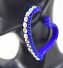 2.75" Statement Royal Color Heart Shape Hoops Ab/Royal Rhinestone Bling Earrings