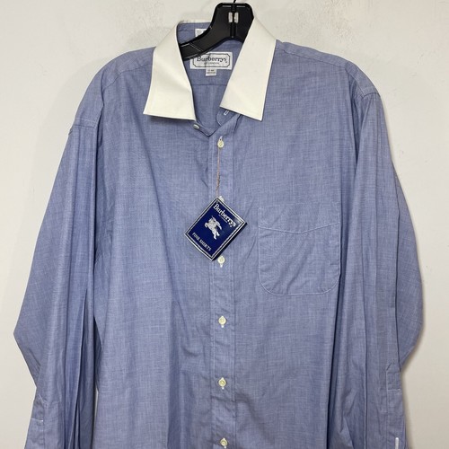 Abito vintage blu Burberry camicia cotone polsini francesi 17 34 nuova carriera classico