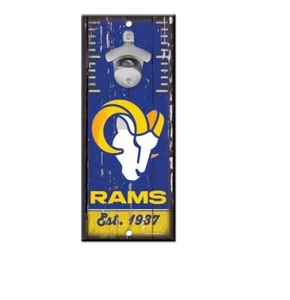 LOS ANGELES RAMS BOTTLE OPENER SIGN 5"X11" HARDBOARD W/ CAST METAL OPENER - Picture 1 of 2