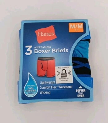Pacote com 3 cuecas boxer masculinas Hanes sem etiqueta multicoloridas tamanho M (10-12) - Imagem 1 de 4