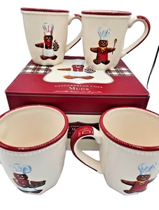 William Sonoma Gingerbread Chef Mugs Beaded Rim Hot Cocoa Station Winter Holiday - Picture 1 of 16