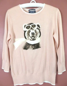 SC000968- LANDS END Women's Cotton Pullover Sweater Teddy Bear Multi XS S 2 4 - Picture 1 of 8