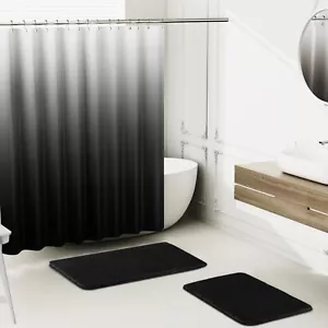 Black Bathroom Sets with Ombre Shower Curtain and Rugs Waterproof Black Gradi... - Picture 1 of 9