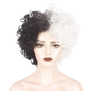 Short Afro Wig for Women Black and Blonde Cruella Deville Costume Cosplay - Picture 1 of 5