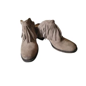 Freebird Grey Suede Leather Heeled Mules with Fringe Boho Festival Hippie Size 9 - Picture 1 of 6