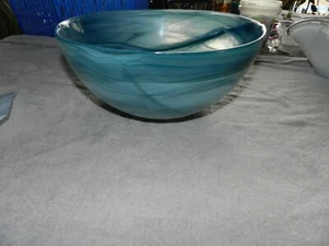 Elegant Murano Tagged Centerpiece Round Bowl Cobalt Blue Alabaster Glass, 11.5" - Picture 1 of 12