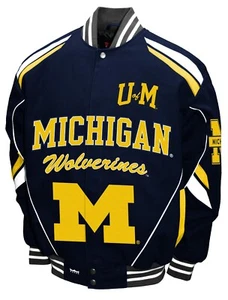 Chaqueta de sarga a presión completa Michigan Wolverines Navy Franchise Club - Imagen 1 de 2