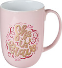 Inspirational Coffee Mug for Women, She Is Brave Pink W/Gold Lettering Motivatio