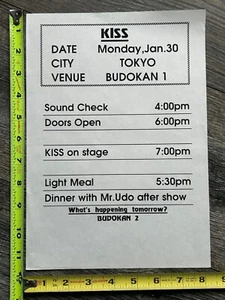 KISS Concert Backstage Sign Tokyo Japan Jan 30 1995 Show Schedule Vintage Kiss - Picture 1 of 2