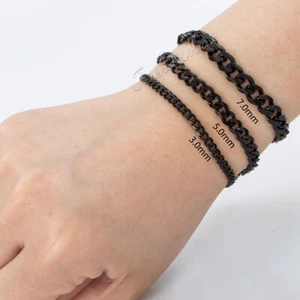 Pulsera de acero inoxidable con eslabones negros de 3/5/7 mm 7-11 pulgadas cadena para hombre - Imagen 1 de 9