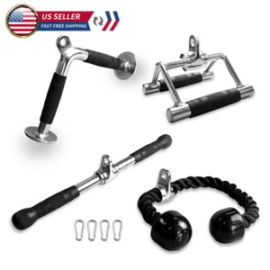 Triceps Pull Down Attachment Set Double D Row Handles Triceps Rope V-Shaped Bar - Picture 1 of 9