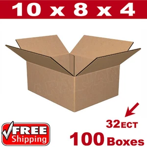 100- 10x8x4 Cardboard Boxes Mailing Packing Shipping Box 32ECT Corrugated Carton - Picture 1 of 1