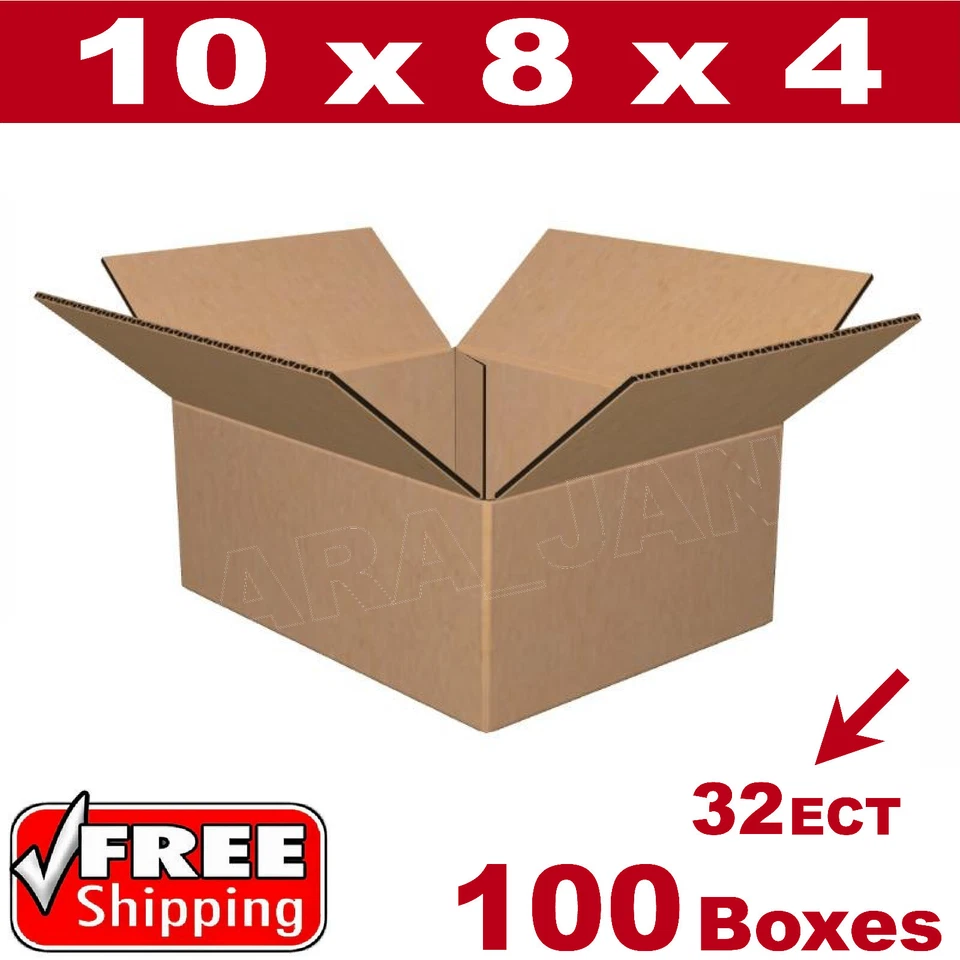 100- 10x8x4 Cardboard Boxes Mailing Packing Shipping Box 32ECT Corrugated Carton - Image 1 of 1