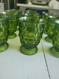 Vintage Indiana Glass Colony Whitehall Cubist Avocado Green Footed Glasses - 13 - Picture 1 of 4