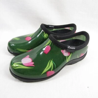 Sloggers Waterproof Garden Clog Shoes Green Tulip Pink Womens size 6 Slip on - Image 1 of 4