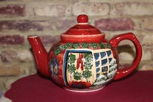 NANTUCKET HOME Teapot SNOWMAN Christmas Red Ceramic Porcelain Teapot - Picture 1 of 7