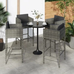 vidaXL Sgabelli da Bar 4 Pezzi con Cuscini Grigio Polyrattan - Foto 1 di 7