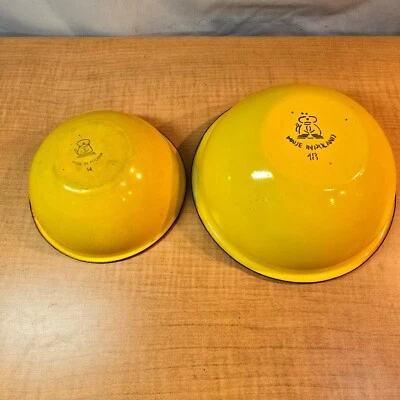 2 Yellow Enamelware 8" & 6" Bowls Made in Poland VINTAGE 14 & 18 - Image 1 of 4