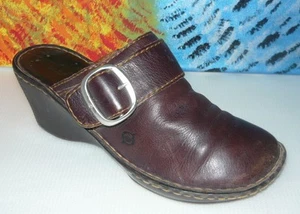 Born Concept Brown Leather Low Heel Clogs Mules sz 9 us 40.5 eur - Picture 1 of 8