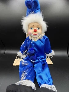 Vintage Clown Marionette handbemaltes Porzellan Gesicht königsblau und gold... - Bild 1 von 3