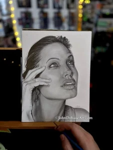 Angelina Jolie Pencil Drawing 9” x 12” Portrait Artwork - Picture 1 of 2