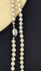 Vintage Pinkish Faux Small Pearls Long 46" Necklace Rhinestone Clasp