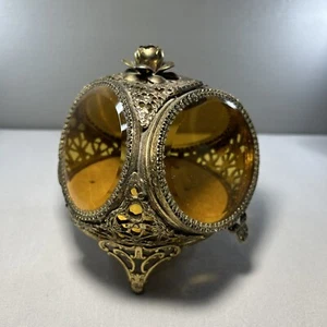 Vintage Ormolu Amber Glass Casket Jewelry Box - Picture 1 of 15